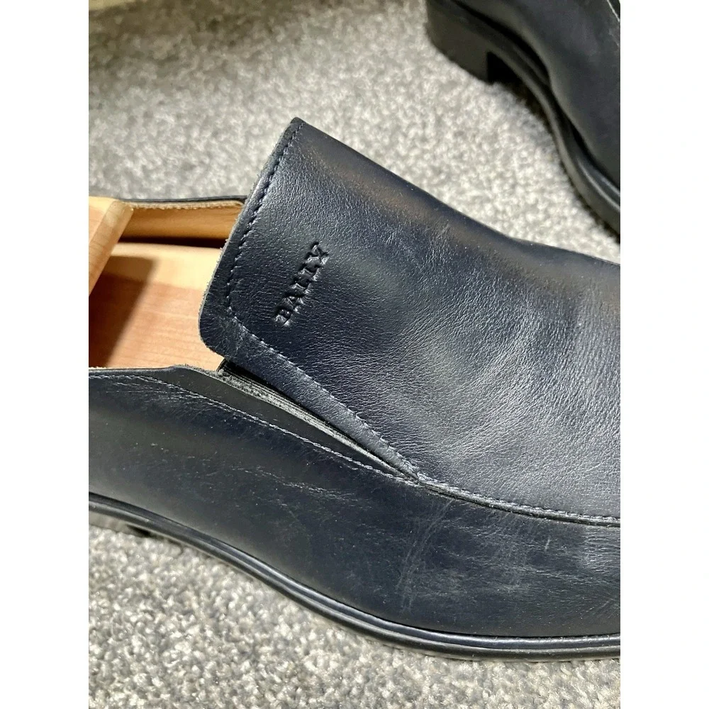 Bally Men's Caddo Sz 9 US Blue Leather Slip On Loafers Luxury Square Toe (8F UK)